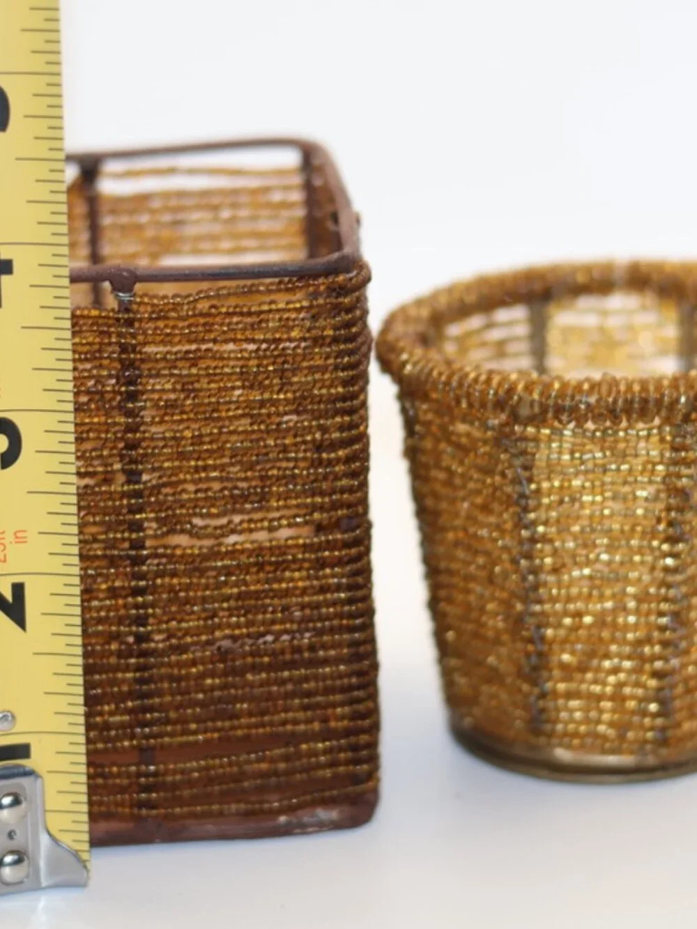 Vintage Beaded Candle Holders or Vanity Dishes Made in India
